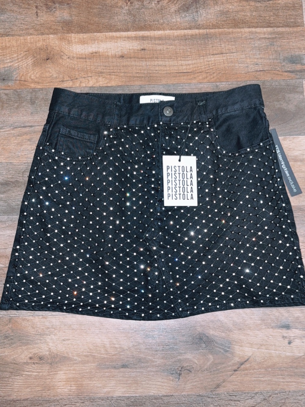 NWT Pistola Rhinestone Denim Mini Skirt - Picture 2 of 5